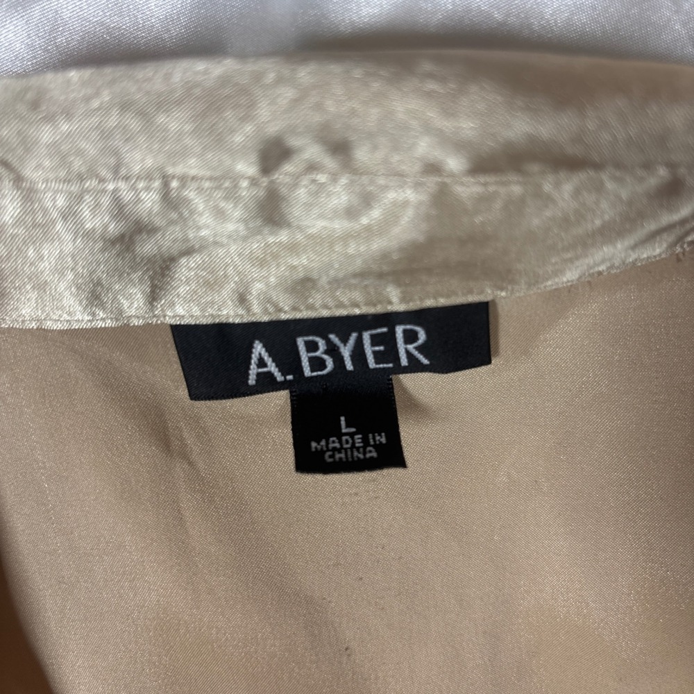 y2k A. Byer Satin Blouse Gold Excellent Wrap V-Neck Long Sleeve Peplum Top - Picture 5 of 6